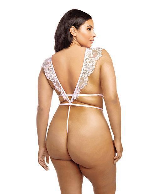 product image, 'imani Eyelash Lace Soft Cup High Leg Teddy Pink Tulle 1x/2x - SEXYEONE