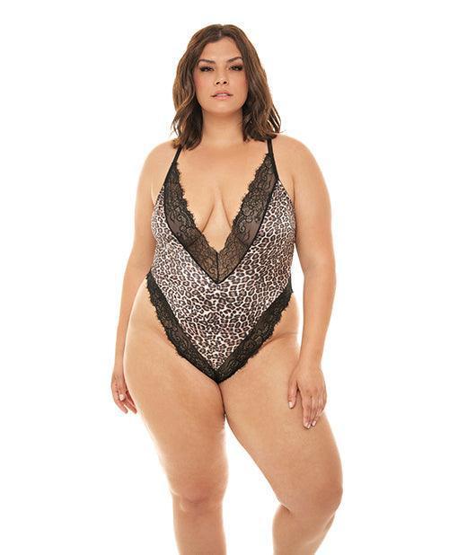 product image, Jolene Satin Teddy W/plunging Neckline Leopard/black - SEXYEONE
