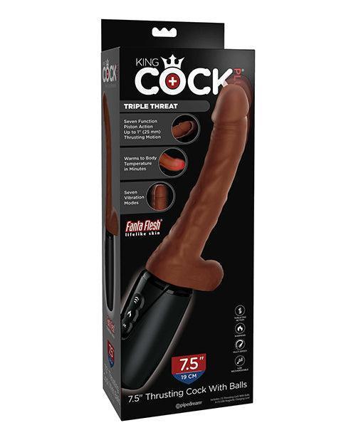 product image, King Cock Plus Thrusting, Warming & Vibrating 7.5" Triple Threat Dong - Brown - SEXYEONE