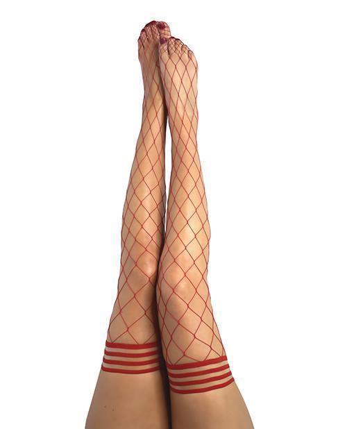 product image, Kix'ies Claudia Large Net Fishnet Thigh Highs Red - SEXYEONE