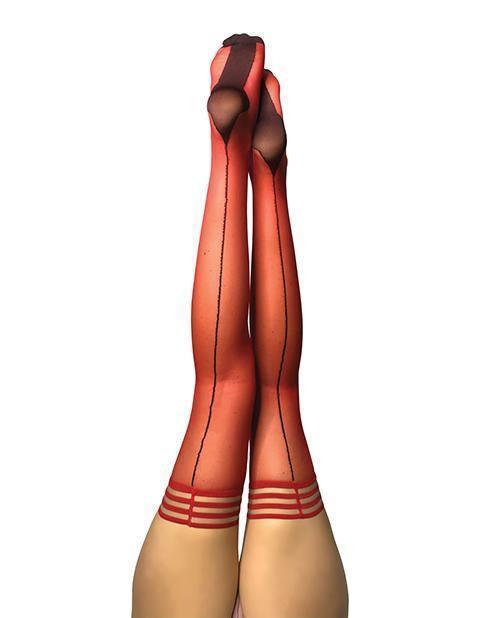 product image, Kix'ies Monica Sheer Cuban Heel W-back Seam Thigh Highs Red B - SEXYEONE
