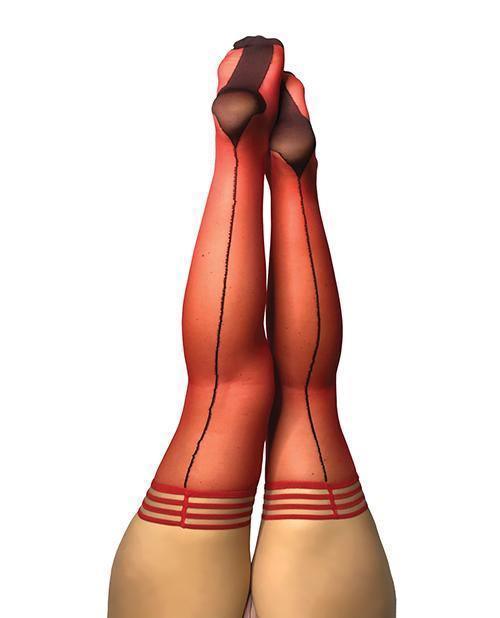 product image, Kix'ies Monica Sheer Cuban Heel W-back Seam Thigh Highs Red C - SEXYEONE