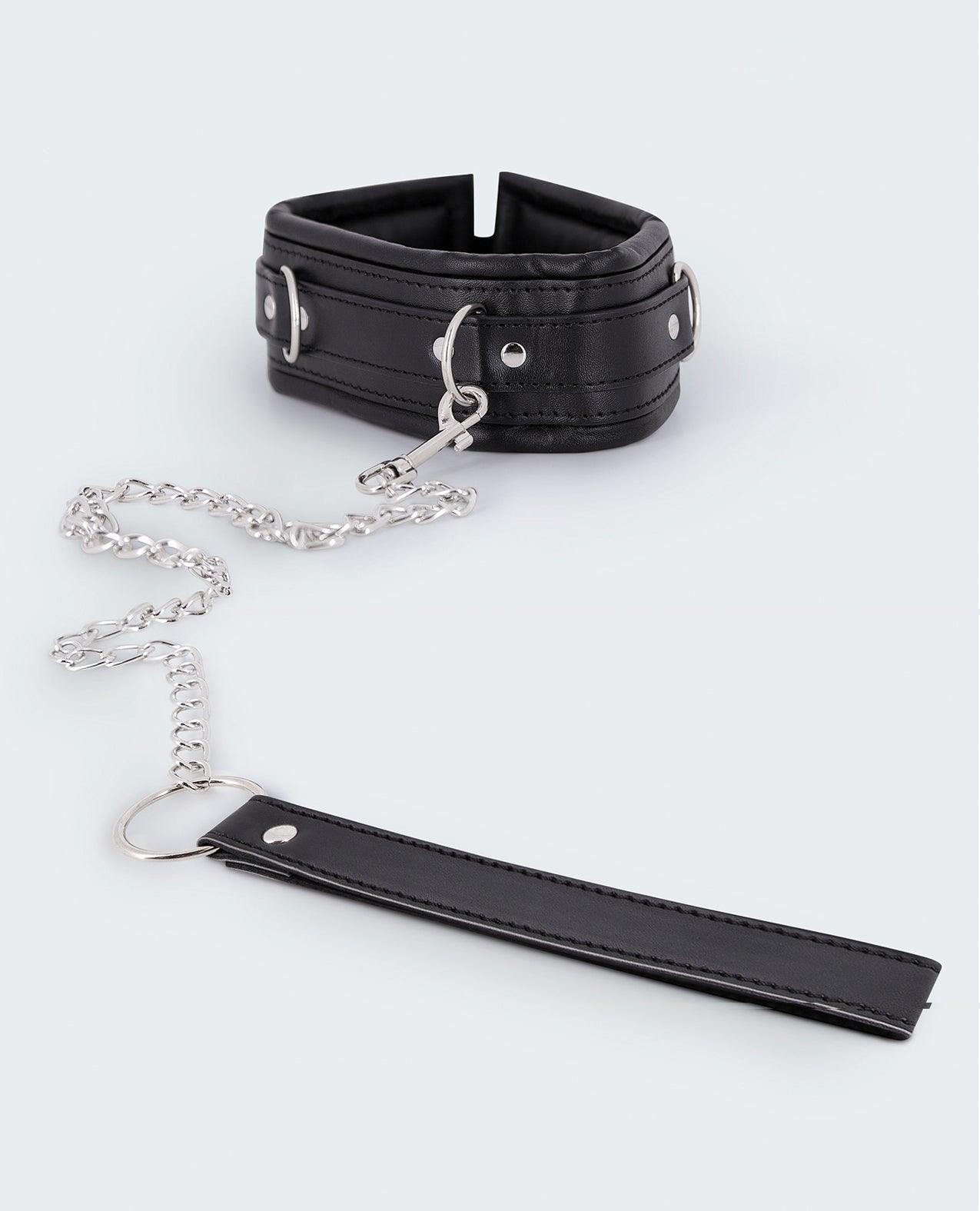 Lust Pu Leather Collar & Leash - Black - SEXYEONE
