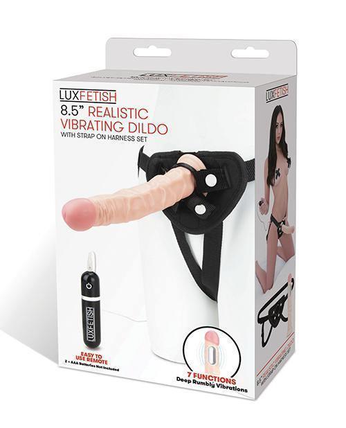 product image, Lux Fetish 8.5" Realistic Vibrating Dildo W-strap On Harness Set - SEXYEONE