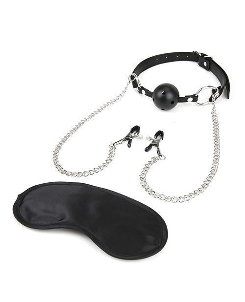product image,Lux Fetish Breathable Ball Gag W-adjustable Pressure Nipple Clamps - SEXYEONE