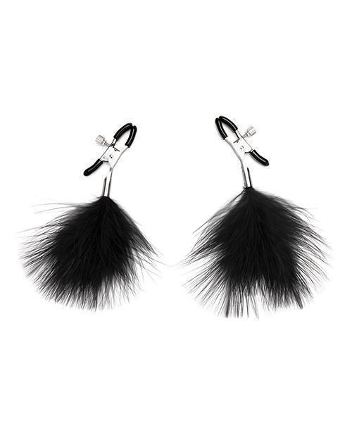 image of product,Lux Fetish Feather Nipple Clips - Black - SEXYEONE