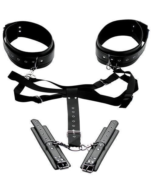 image of product,Master Series Acquire Easy Access Thigh Harness W-wrist Cuffs - Black - SEXYEONE