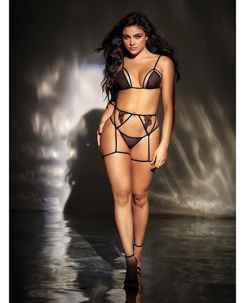 product image, Mesh Top W/adjustable Coverage, Garter Belt & Thong Black - SEXYEONE