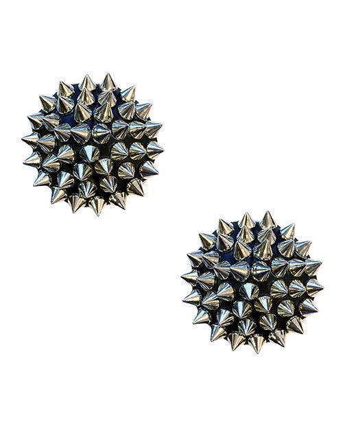 product image, Neva Nude Burlesque Bowser Spike Pleather Reusable Silicone Pasties - Silver/black O/s - SEXYEONE