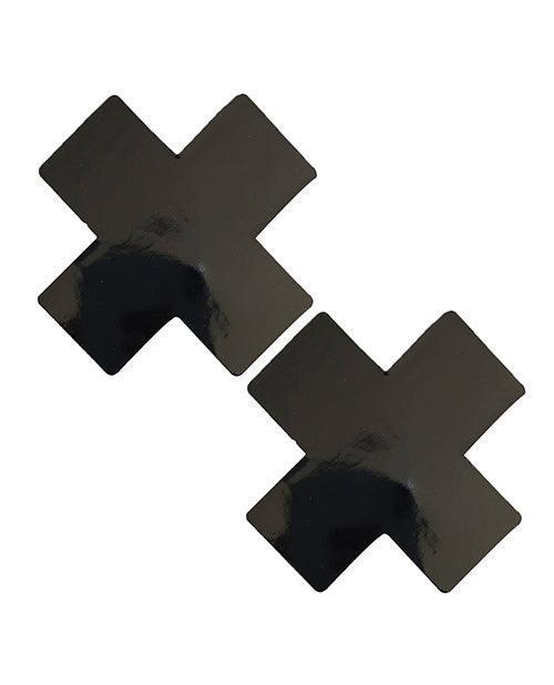 product image, Neva Nude Dom Queen Status Wet Vinyl X Pasties - Black Qn - SEXYEONE