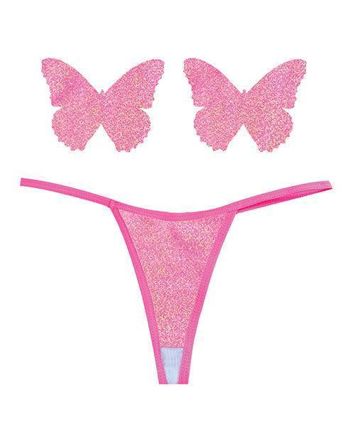product image, Neva Nude Naughty Knix Bella Rosa Shimmer G-string & Pasties - Soft Pink O-s - SEXYEONE