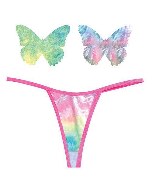 product image, Neva Nude Naughty Knix Rainbow Sherbet Velvet G-string & Pasties - (color Varies) Multi O-s - SEXYEONE