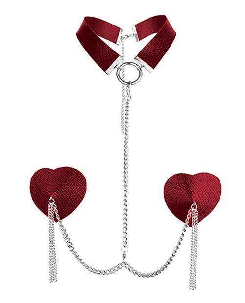 image of product,Nipplicious Dominatrix Leather Collar & Pasties W/chain - SEXYEONE