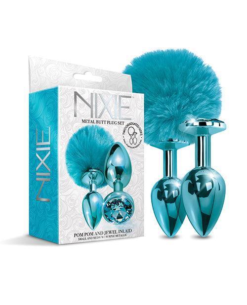 product image, Nixie Metal Butt Plug Set W/jewel Inlaid & Pom Pom - SEXYEONE
