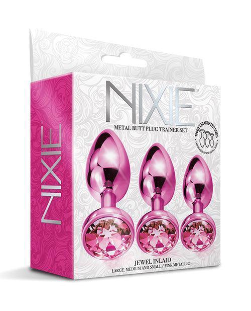 image of product,Nixie Metal Butt Plug Trainer Set W/inlaid Jewel - SEXYEONE