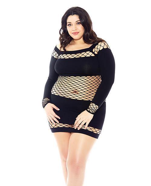 product image, Nothing To Hide Nylon & Diamond Net Chemise Black - SEXYEONE