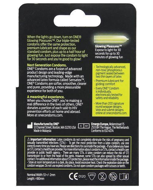 image of product,One Glowing Pleasures Condoms - Box Of 3 - SEXYEONE