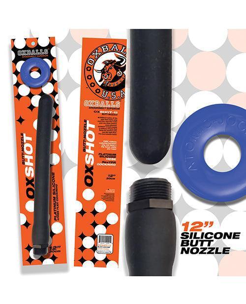 product image, Oxballs Oxshot Silicone Butt Nozzle W/flex Cockring - Black/blue - SEXYEONE
