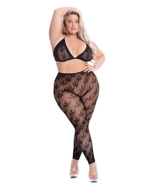 image of product,Pink Lipstick All About Leaf Bra & Leggings Qn - SEXYEONE