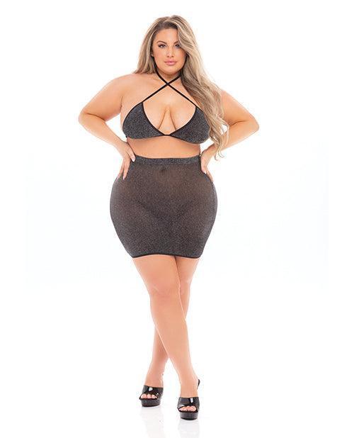 product image, Pink Lipstick Black Cherry Strap Halter Bra & Skirt (fits Up To 3x) Qn - SEXYEONE