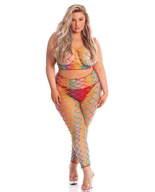 product image, Pink Lipstick Roy G. Biv 2 Pc Bodystocking Rainbow - SEXYEONE