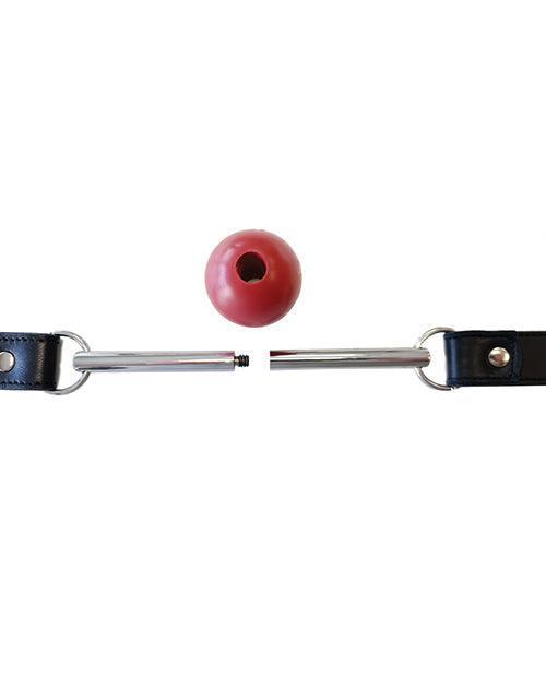 product image,Rouge Leather Ball Gag With Stainless Steel Rod And Removable Ball - Black With Red - SEXYEONE