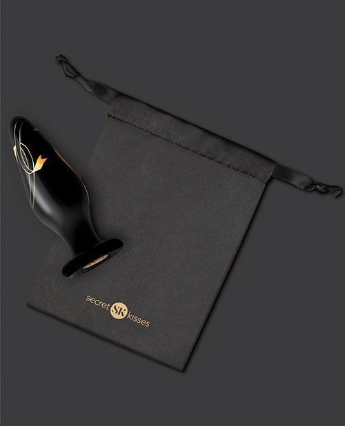 image of product,Secret Kisses 4.5 inches Handblown Wide Glass Plug - Black-gold - SEXYEONE