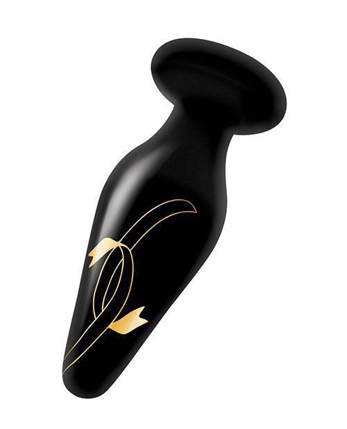 image of product,Secret Kisses 4.5 inches Handblown Wide Glass Plug - Black-gold - SEXYEONE