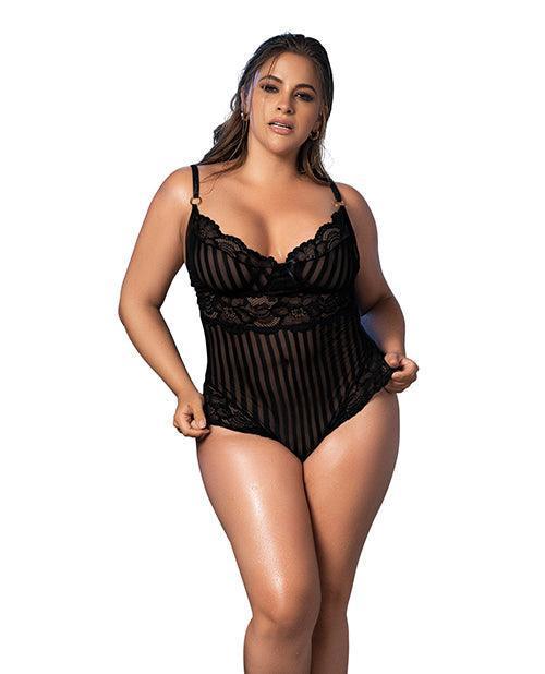 product image, Shadow Strip & Lace Teddy W/hook & Eye Closure Black - SEXYEONE