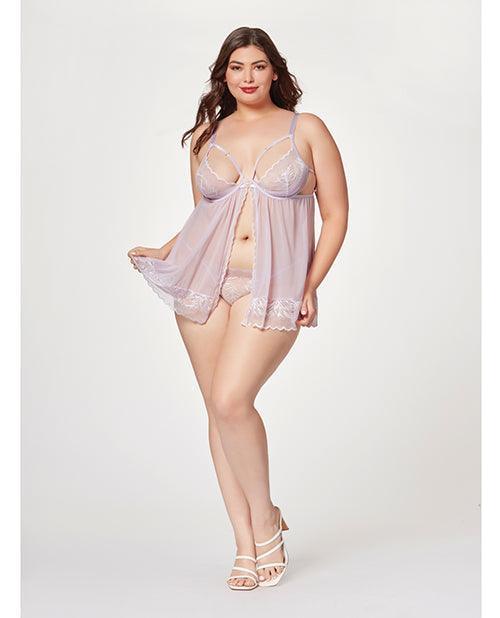 product image, Sheer Mesh & Lace Demi Cup Babydoll & Thong Lavender - SEXYEONE