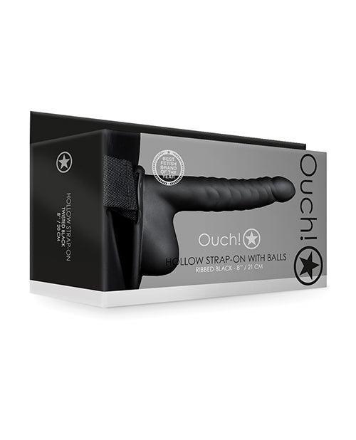 product image, Shots Ouch 8" Ribbed Hollow Strap On W/balls - SEXYEONE