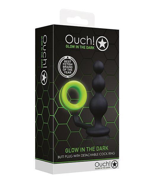 image of product,Shots Ouch Beads Butt Plug W-cock Ring - Glow In The Dark - SEXYEONE