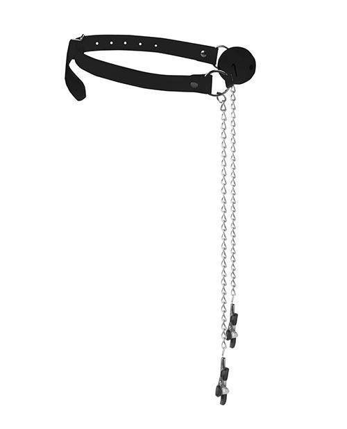 image of product,Shots Ouch Black & White Breathable Ball Gag W-nipple Clamps - Black - SEXYEONE