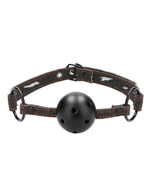 image of product,Shots Ouch Breathable Ball Gag W/denim Straps - SEXYEONE