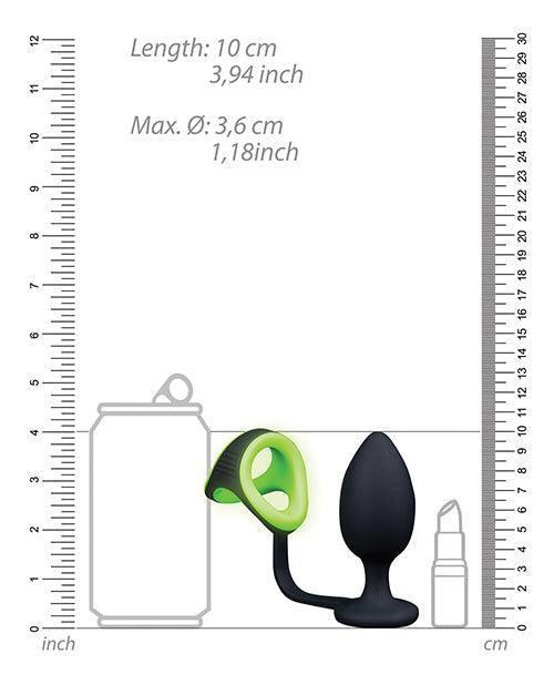 image of product,Shots Ouch Butt Plug W-cock Ring & Ball Strap - Glow In The Dark - SEXYEONE