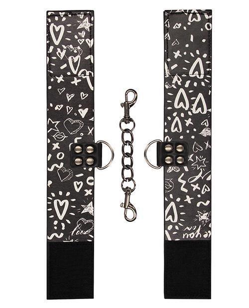 image of product,Shots Ouch Love Street Art Fashion Printed Ankle Cuffs - Black - SEXYEONE