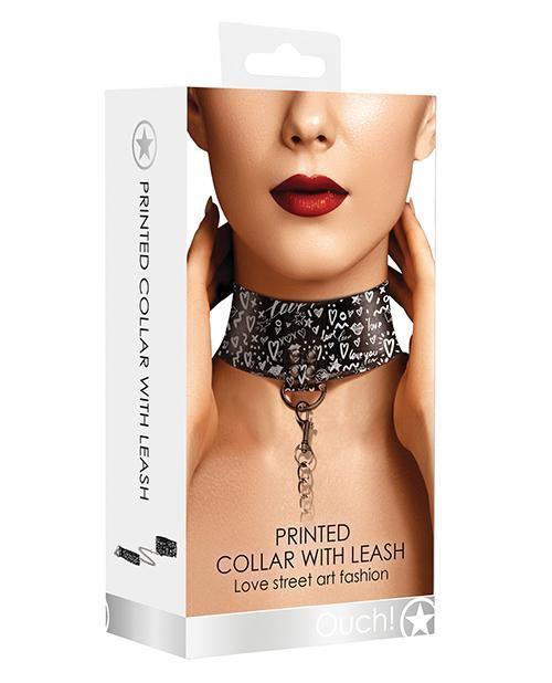 product image, Shots Ouch Love Street Art Fashion Printed Collar W-leash - Black - SEXYEONE