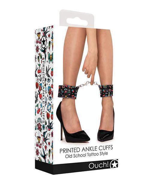 product image, Shots Ouch Old School Tattoo Style Printed Ankle Cuffs- Black - SEXYEONE
