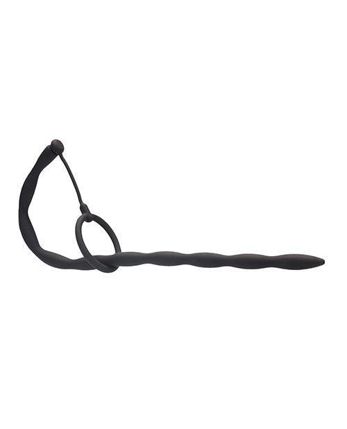 image of product,Shots Ouch Urethral Sounding Silicone Plug & Cock Ring Set - Black - SEXYEONE