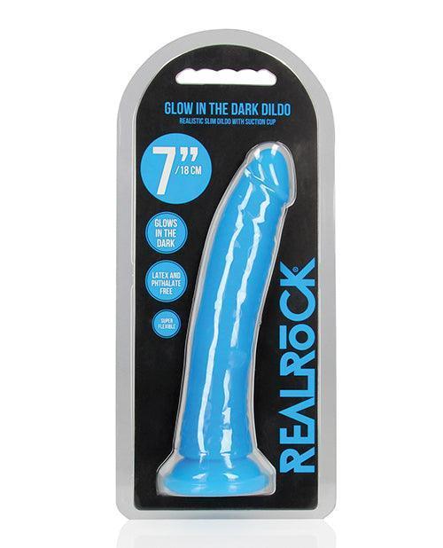 product image, Shots Realrock 7" Slim Dildo Glow In The Dark - Neon Blue - SEXYEONE