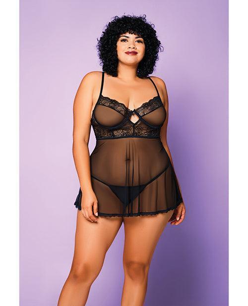 product image, Soft Mesh Babydoll & G-string Black - SEXYEONE