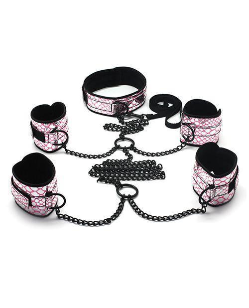 image of product,Spartacus Faux Leather Collar To Wrist & Ankle Restraints Bondage Kit W/leash - SEXYEONE