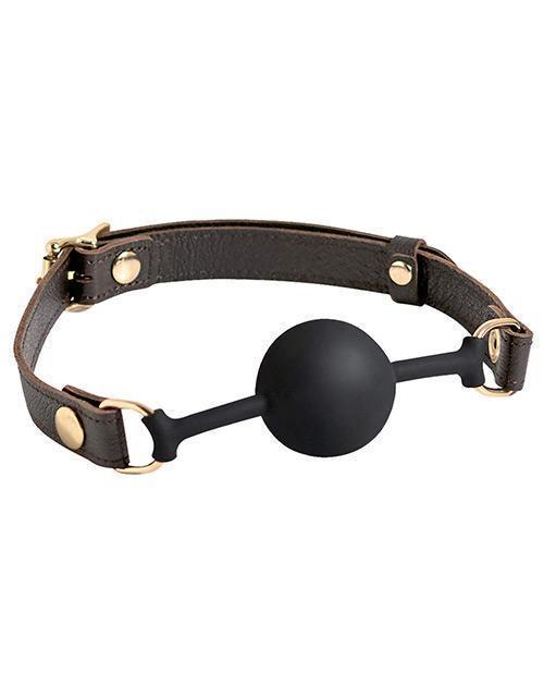 product image, Spartacus Silicone Ball Gag - Brown Leather Strap Ball - SEXYEONE