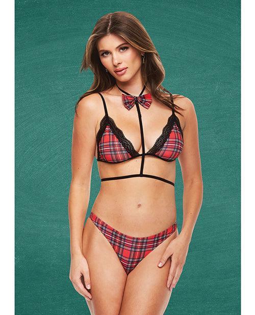 product image, Teacher's Pet Baddie Schoolgirl Top W/bow Tie & Panty Red/black - SEXYEONE