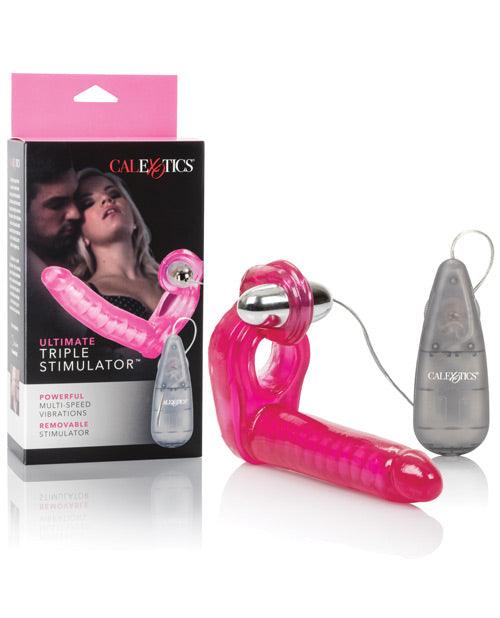 product image, The Ultimate Triple Stimulator Flexible Dong w/Cock Ring - Pink - SEXYEONE