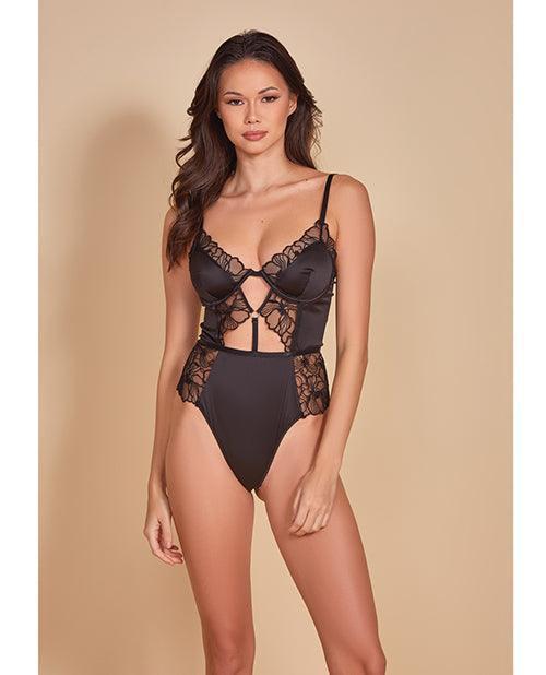 product image, Thread Bare Satin & Embroidered Mesh Teddy Black - SEXYEONE