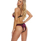 Two Tone Stretch Floral Lace Open Cup Bra & Open Back Panty Black/ht. Pink - SEXYEONE