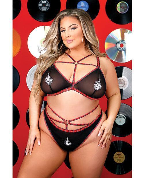 product image, Vibes Creepin' It Real Caged Bralette & Thong Panty Black Qn - SEXYEONE