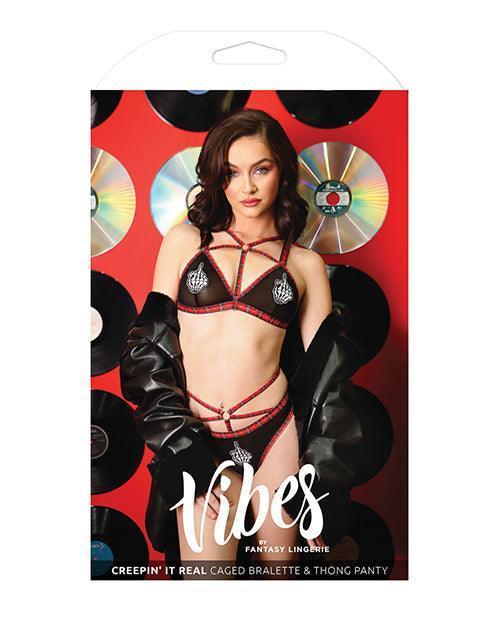 image of product,Vibes Creepin' It Real Caged Bralette & Thong Panty Black - SEXYEONE