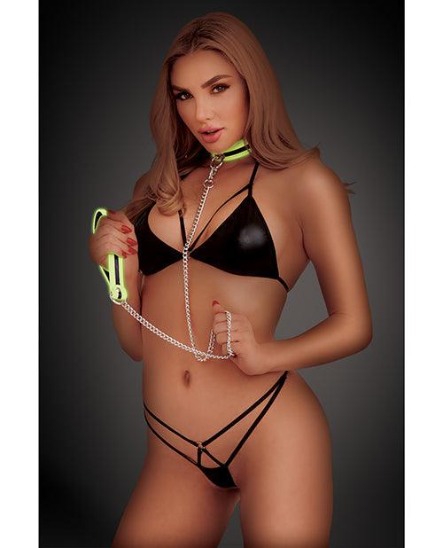 image of product,Whip Smart Glow In The Dark Deluxe Role Play Collar & Leash - SEXYEONE